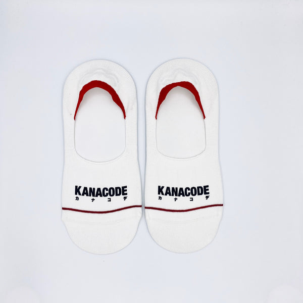 100% JAPANESE WASHI OFF-WHITE 「MONOCHROME」 NO-SHOW SOCKS WITH カナコデBLACK STAMP