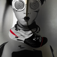 100% ORGANIC COMBED COTTON + 100% JAPANESE WASHI-PAPER YARN. BLACK/OFF-WHITE「BORDERLINE」NO-SHOW SOCKS WITH ECF STAMP