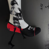 100% ORGANIC COMBED COTTON BLACK/RED NO-SHOW「BALANCED」SOCKS WITH ECF WHITE STAMP