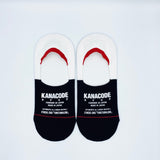 100% ORGANIC COMBED COTTON + 100% JAPANESE WASHI-PAPER YARN. BLACK/OFF-WHITE「BORDERLINE」NO-SHOW SOCKS WITH ECF STAMP
