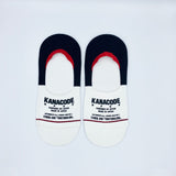100% JAPANESE WASHI + 100% ORGANIC COMBED COTTON. OFF-WHITE/BLACK「BORDERLINE」NO-SHOW SOCKS WITH ECF STAMP