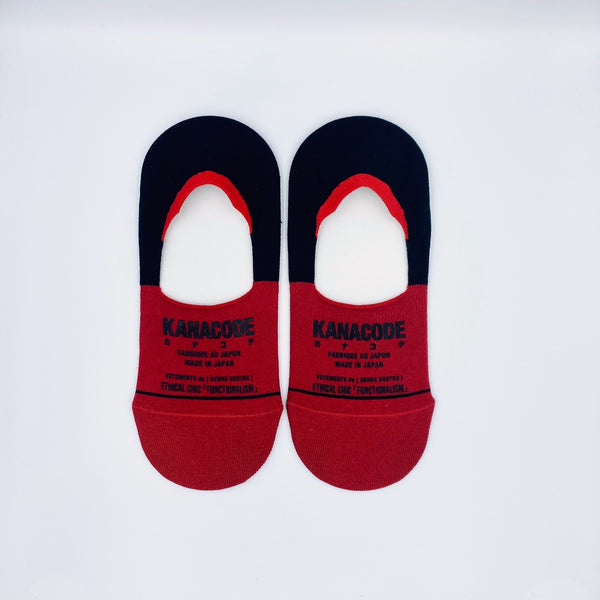 100% ORGANIC COMBED COTTON  RED/BLACK「BALANCED」NO-SHOW SOCKS WITH ECF BLACK STAMP