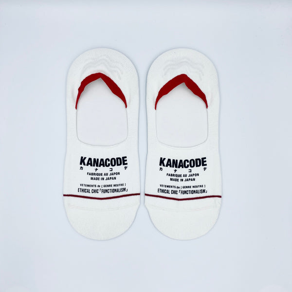 100% JAPANESE WASHI WHITE 「MONOCHROME」 NO-SHOW SOCKS WITH ECF BLACK STAMP